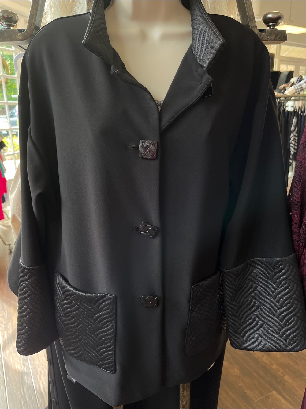 244157 Frank Lyman Design Black Quilted-Trim Blazer/jacket